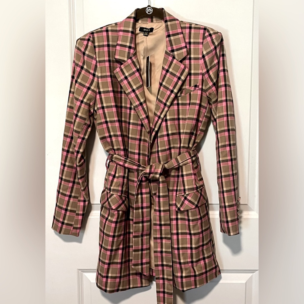 AFRM pink, tan and black plaid blazer